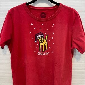 Life is Good Red Graphic T-Shirt with Dog Print size Large